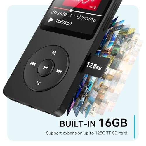 Image of AGPTEK A02 MP3 Player with Bluetooth 5.3, 1.8'' 16GB Portable Music Player | with Speaker, FM Radio, Voice Recorder, Supports Expanded Up to 128GB(Black)