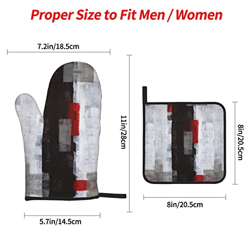 Mifsoiavv Modern Abstract Art Black Oven Mitts And Pot Holders Sets Of 4 White Red Kitchen Mitts Heat Resistant Potholders Oven Gloves Set For Kitchen Baking Grilling Bbq #TOP3
