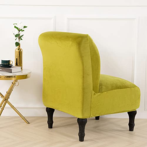 Livego Armless Chair Slipcover, Stretch Velvet Accent Chair Cover For Dining Chair, Removable Wingback Chair Slipcover And Washable Furniture Protector Slipcovers For Wide Back Chairs (Glass Green) #TOP5