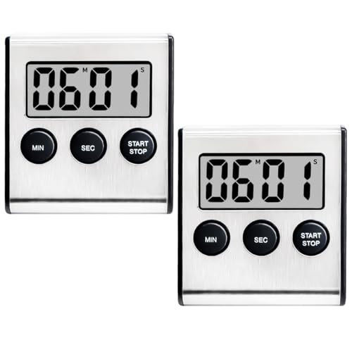 Lot de 2 Timer Cuisine, Minuteur Digital avec Alarme Puissante, Chronometre Minuteur de Cuisine Aimanté, Compte à Rebours de 100 Minutes et Chronomètre pour La...