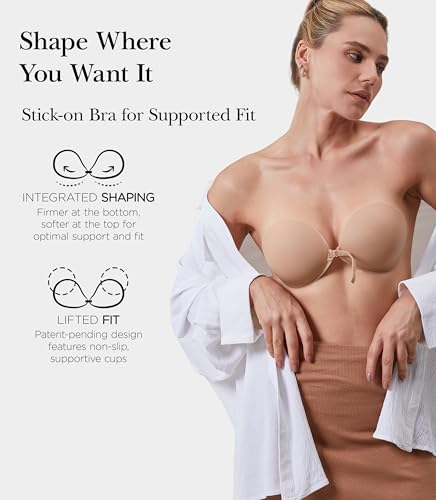 Nippies Silicone Contour Bra - 34C, Caramel - Reusable Strapless Sticky Bra for Women with Shaping Support, Adjustable Front Closure, Deep Round Cups & X Alignment Guide - Backless Outfit Solution3