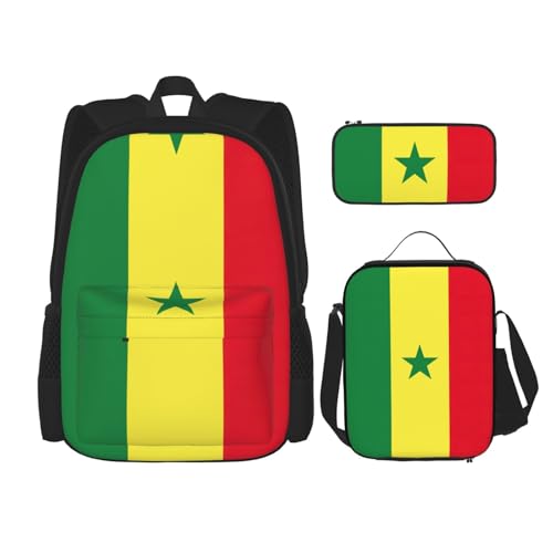 nanger Flag Of Senegal Print 3-Piece Set Backpack, Lunch Bag And Pencil Case, For Travel, College, And Daily Use
