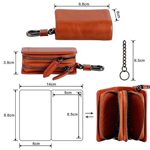Image of VISOUL Car Key Case Holder Double Zipper, Leather Car Smart Key Fob Case with Keychain for Men and Women