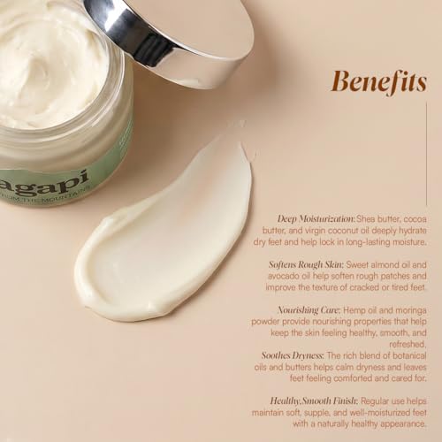 Image of Agapi Sikkim Hemp Moringa Foot Cream - Moisturizing Foot Repair Cream for Dry, Cracked Heels & Feet | Natural Healing Balm with Shea Butter, Non-Greasy Formula - 50gm