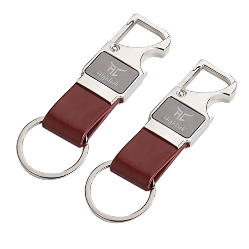 Image of Heavy Duty Metal Carabiner Keychain with Leather Strap for Men & Women | Premium Belt Clip Key Holder | Secure Spring Lock Key Ring for Car, Bike & Office Keys