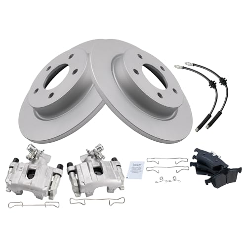 Image of TRQ Rear Brake Pad and Rotor Set Ceramic G Coated Rotors Calipers Compatible with 2009-2013 Mazda 3