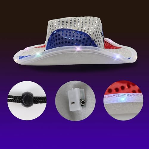 Image of GiftExpress Light Up Patriotic Cowboy Hat Western Rodeo Theme Party Costume
