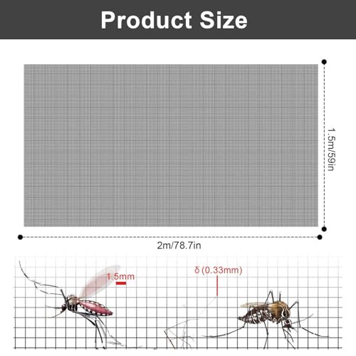 0XBIT Fiberglas Fliegengitter, 150 X 200 cm Graues Insektengitter Fenster, 17 Mesh Fliegengitter Rolle, Gute Sicht, für Schlafzimmer, Wohnzimmer und Küchentüren und Fenster