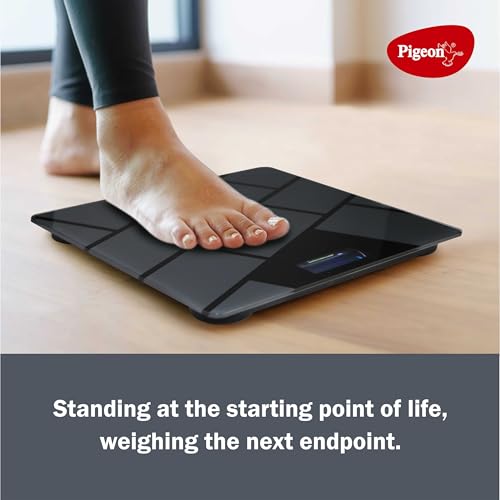 Image of Pigeon Iris Weighing Machine for Body Weight Machine| Digital Bathroom Scale for Weight Measurement| Weighing Scale with LCD Display| 36 Months Warranty, Black, 180 Kg