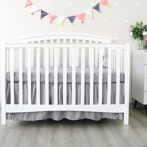 Image of Crib Bed Skirt 14 inch Drop, Fits 28 inchx52 inch Crib, Adjustable, Grey | 4-Sided Design, Adjustable Elastic Straps, Soft Polyester, Fade & Shrink Resistant, Machine Washable, Fits Standard Cribs