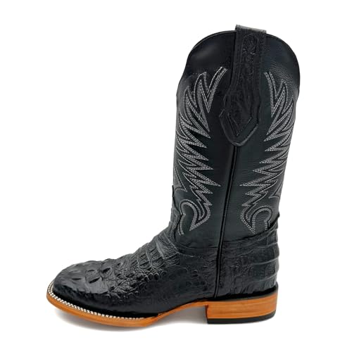 Mens Leather Square Toe Cowboy Boot Embossed Crocodile Alligator Print Western Boot2