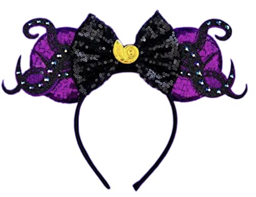 Image of CLGIFT Ursula Minnie Ears,Pick your color, Halloween Minnie Ears, Purple minnie ears, Rainbow Sparkle Mouse Ears,Classic Red Sequin Minnie Ears (Ursula)