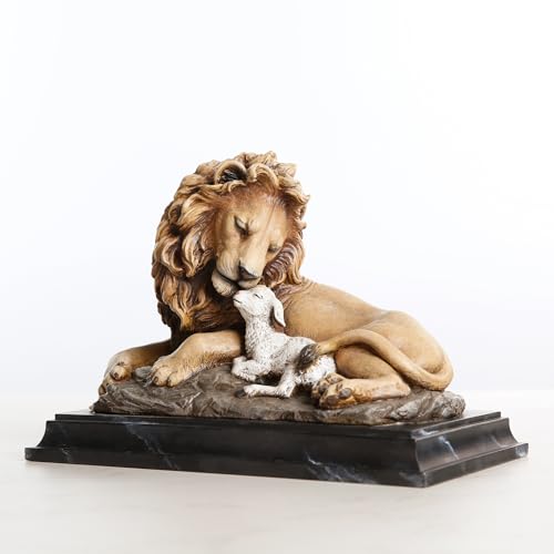 Estatua de León y Cordero en resina para mesa miniatura 2