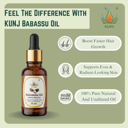 Image of KUNJ Babassu Oil (Attalea speciosa) 30ML - 100% Pure & Natural, Cold Pressed, Undiluted - Therapeutic Grade Carrier Oil for Hair Growth, Skin Nourishment, Moisturizing & Soothing