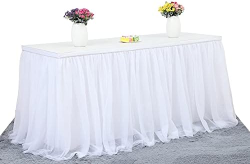 Maritown White Tulle Table Skirt Tutu Lace Chiffon Mesh Table Skirt For Rectangular Or Round Table For Wedding Birthday Parties Decoration Pink Blue