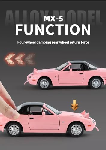 Image of 1:24 Mazda Miata MX-5 Diecast Model Car - Pull Back Metal Sports Toy Car with Light & Sound, Openable Doors - Collectible Toy Gift for Kids & Adults (Pink)