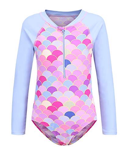 Image of Girls Rash Guard Long Sleeve One Piece Swimsuits Stripes Zipper Bathing Suits UPF 50+ /Sun Protection