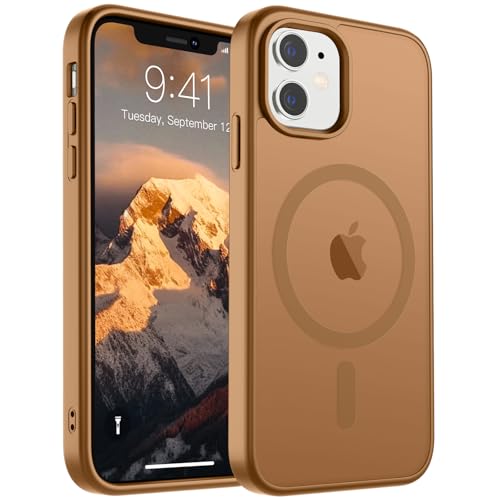 Image of SUPFINE Magnetic for iPhone 11 Phone Case(Compatible with MagSafe)(Military Grade Drop Protection) Slim Translucent Matte Shockproof with Anti-Fingerprint Phone Case,Brown