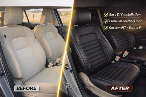 Image of RideoFrenzy Streak Full Black Seat Covers for Citroen C3 | Skin Fit Tailor Made | 20mm HDR Foam Luxury Nappa Leather