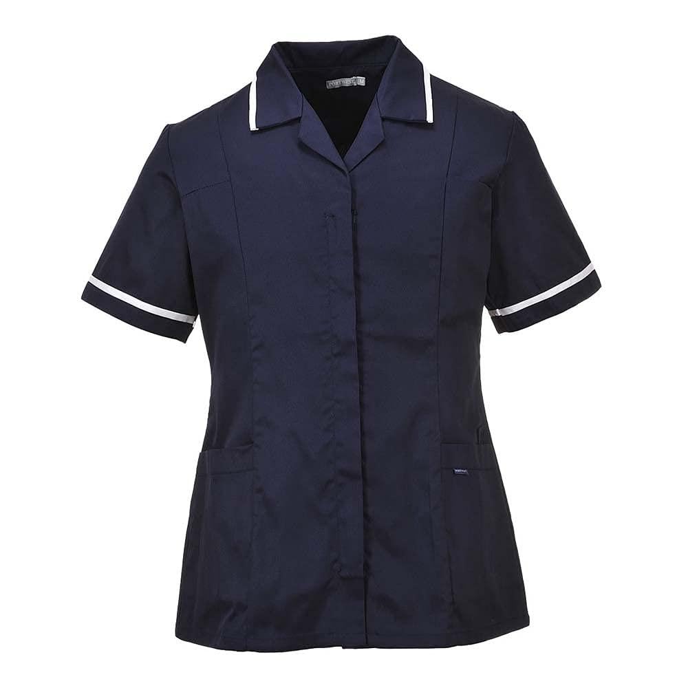 Portwest LW20 Women’s Classic Tunic Polycotton Work Uniform with Pockets Ladies Healthcare Beauty Concealed Zip Action Back Spa Salon Nail Massage Therapist Shirt Top, Navy, XXL