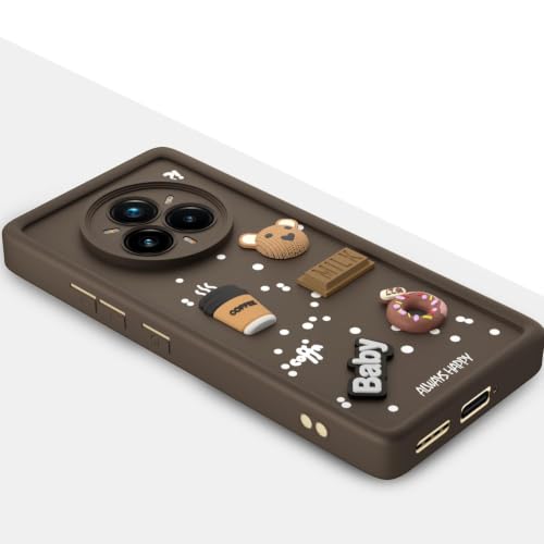 Image of Bintage Cute Fun Taddy Cartoon 3D Ball Bear Milk Donut Coffee Cup Silicon Case Full Body & Camera Protection Back Cover Compatible for Realme 14 Pro 5G - Brown