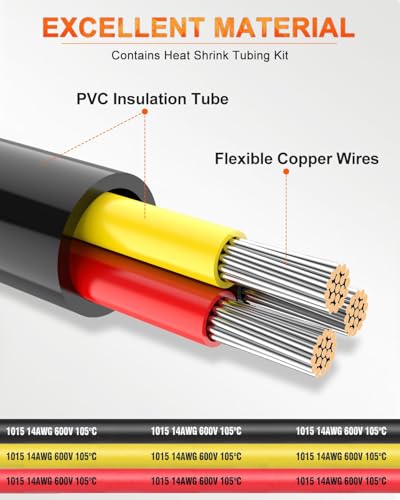 NAOEVO 14 Gauge Wire 3 Conductor Electrical Wire, 14 AWG Stranded PVC Cord, 12V Low Voltage/Tinned Copper/Flexible Cable for Automotive Wiring, Lamp Cord, Marine Cable (200FT)