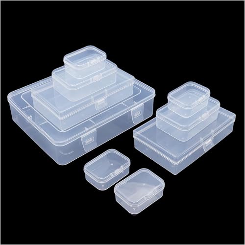 Image of 9 Pack Clear Plastic Storage Boxes with Snap-Lock Lids, Assorted Sizes Mini Organizer Containers with Bonus Marking Labels for DIY Crafts, Beads,Charms,Stickers, SMT Components,Hardware