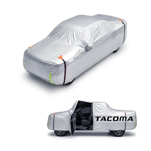Wigoo Toyota Tacoma Car Cover 2016-2026 Custom Fit Waterproof All Weather Outdoor Full Exterior Truck Cover Windproof UV Rain Snow Dust Protection Paint-Safe Lining Door Zipper Tacoma Accessories