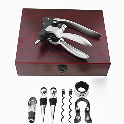 Wine Opener Set, Rabbit Corkscrew Red Wine Bottle Opener, Wine Decanter Pourer, Wine Bottle Alloy Stopper, Foil Cutter, Drip Ring with Wood Case, Wedding Wine Gift Set - Thumbnail 2