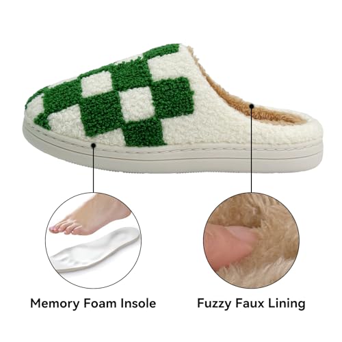 Women's Checkered Memory Foam Slippers - Soft Fuzzy Indoor & Outdoor Cute Casual Slippers3