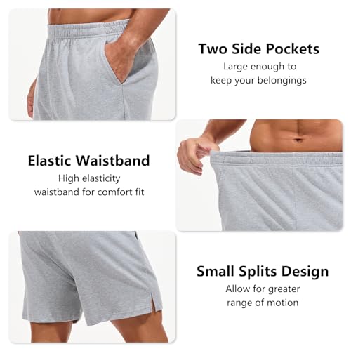 Image of AMY COULEE Mens Lounge Shorts 4 inch Pajama Lightweight Cotton Sleep Bottoms with Pockets