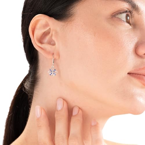 Silvershake Marquise Shape Gemstone White Gold Plated or Yellow Gold Plated 925 Sterling Silver Flower Victorian Style Leverback Dangle Earrings Jewelry for Wo2