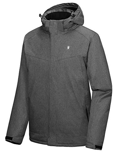 Little Donkey Andy Men's Waterproof Jacket with Removable Hood,Fleece Lined Warm Rain Jacket for Hiking,Skiing,Travel Charcoal Heather XL