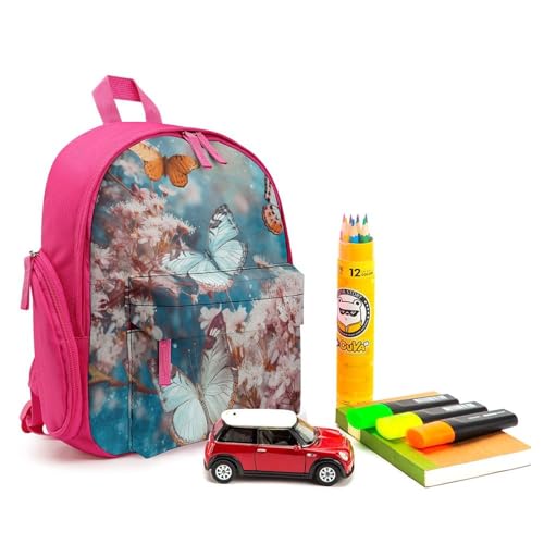 A Group of Butterflies Backpack Small Book Bag with Side Pocket, Lightweight Durable Backpack, Travel Rucksack, Pink-style3