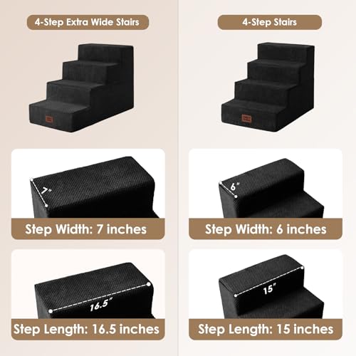 Image of EHEYCIGA Dog Stairs for Bed 20 inch H, 4-Step Extra Wide Dog Steps for High Bed, Pet Steps for Small Dogs and Cats, Non-Slip Balanced Pet Ramp Indoor, Black