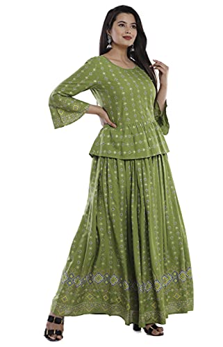 Image of Women's Rayon Printed Top and Skirts Set