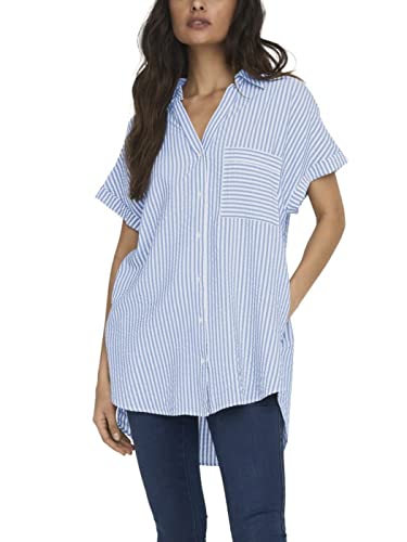 ONLY Damen Onlfenna S/S Loose Shirt WVN Noos, Cloud Dancer/Stripes:Blue...