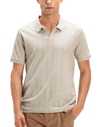 Image of DAMENSCH Men Rich Pique, Statement Textured, Body-Cooling All Degree, Premium Cotton, Herringbone Texture Johnny Collar Polo T-Shirt