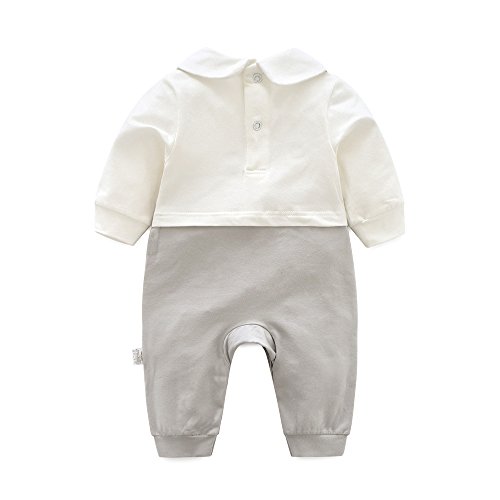 Ding-dong Baby Boy Long Sleeve Cotton Gentleman Necktie Plaid Romper One-Piece(Grey, 18-24M)