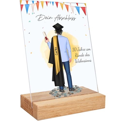 GRAVURZEILE Bedrucktes Acrylglas mit Konfiguration - Schulabschluss - Umfangreich anpassbares Motiv zum selbst gestalten - Personalisierbares Geschenk für den Bachelor & Master - Farbe: Männlich
