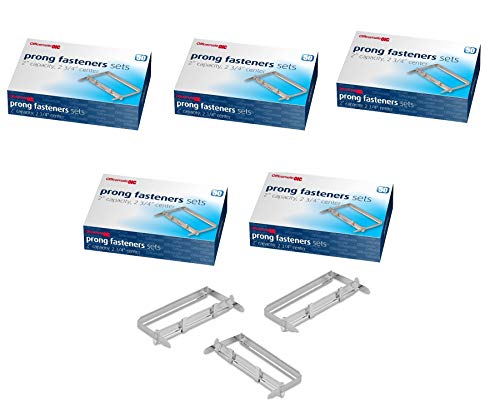 Officemate Prong Paper Fasteners, 2 inch Capacity, 2.75 inch Base, Pack of 5 Boxes, Box of 50 Complete Sets, 250 Fasteners Total (99852)
