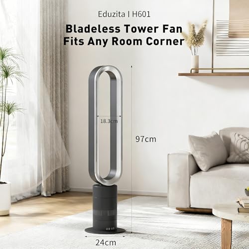 Image of Xcity H601 Bladeless Tower Fan, 10 Cooling Speeds, Remote Control, Ultra-Quiet Brushless DC Motor for Bedroom, Living Room & Office Commercial, Silver & Gray