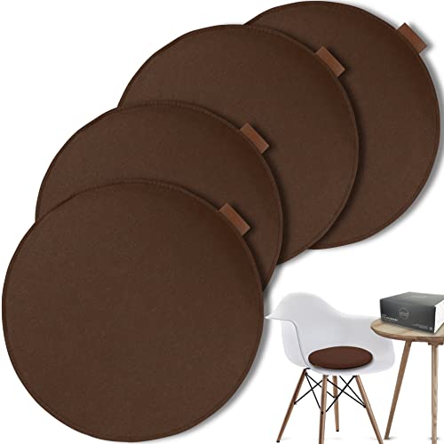 MAHEWA® Sitzkissen rund aus Filz Ø 35cm - 4er Set Waschbare Stuhlkissen passend für Retro Stühle - Stuhl Sitzpolster Sitzauflage (Braun, 4er Set rund) Cover