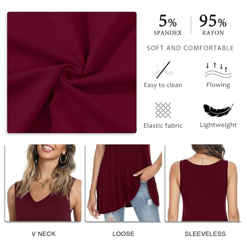 POPYOUNG Women's Long Tunic Tank to Wear with Leggings Summer V-Neck Sleeveless Tops Loose Shirts4