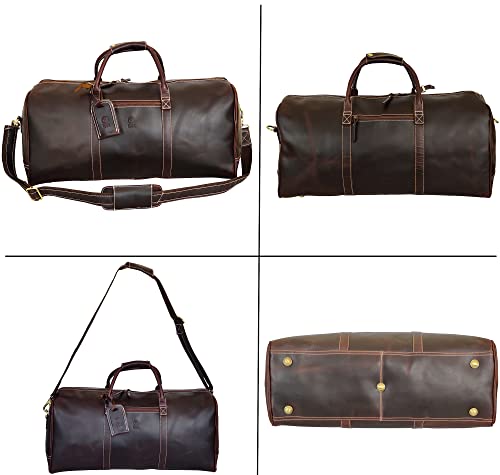 Image of 24 inch Leather Duffle Bag for Men & Women, Full Grain Leather Travel Overnight Weekender Sports Gym Carry On Duffel Bag by Rustic Town (Walnut Brown)