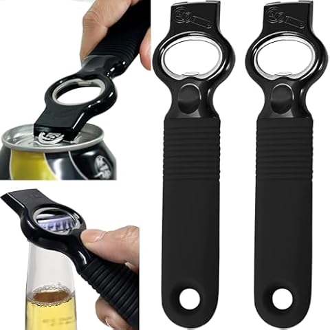 DUNLAGUE Soda Can Opener and Beer Bottle Opener Bartender with 4.2" Long Silicone Handle, Pop Top Can Tab Opener for Long Nails, Bottle Opener for Arthritic Hand and Seniors 2-Pack Black Cover