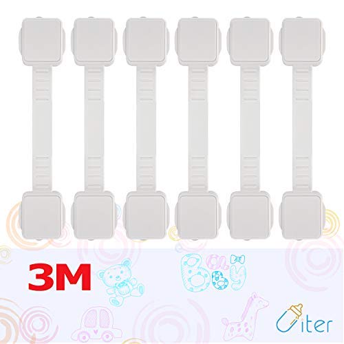 Child Safety Locks-Uiter 360° Rotating Dual Action Multi-use Locks | Tools Not Required | Uses 3M Adhesive with Adjustable Strap (6 Pack, White)