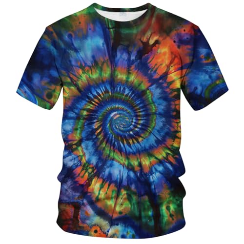 RASBCTK Tie Dye Shirts for Men Women, Short Sleeve Mens Tie Dye Shirt, Rainbow Tie Dye T-Shirts Tee,Psychedelic Spiral,4XL