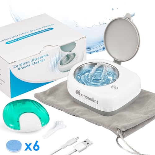 Mxmoonant Pulitore a Ultrasuoniper Dentiere, senza Fili, 2000mAh Ricaricabile, 50kHz, 80ml, 360g,...