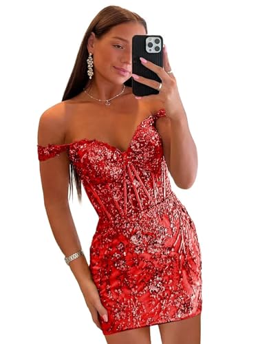 Short Homecoming Dresses for Teens Sequin Off The Shoulder Cocktail Party Dress4